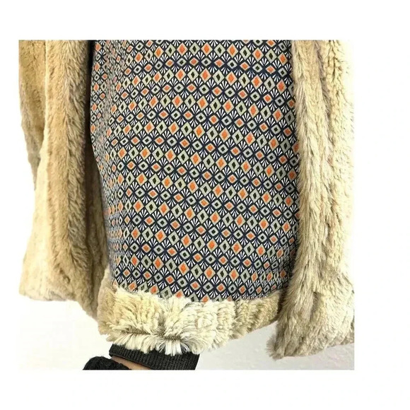 Faux Fur Beige MEDIUM Lining Pattern Open Vest Women's Mystree - Picture 8 of 13